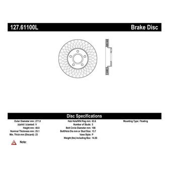 StopTech Brakediscs 280mm Front Volvo C30 / S40 / V50 / C70 2007-