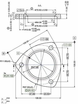 3&quot; flange 3-Bolt design R=97mm