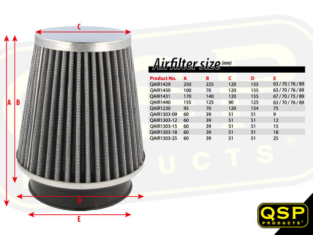 QSP Universal Air Filter 250mm height